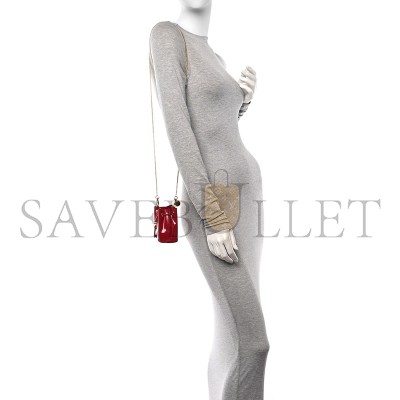 PRADA VERNICE METAL TRIANGLE LOGO MINI DRAWCORD POUCH SHOULDER BAG CHERRY 1NR016 (9.5*9*6cm)